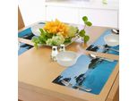 Abakuhaus Tovagliette Paesaggistiche, Vista Sulla Piscina Al Tramonto Spiaggia In Riva Al Mare Colori Vivaci Avventura Foto, Stampa Digitale Su Tessuto Lavabile Decorazioni Per La Tavola Cucina, Turchese Verde