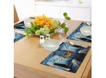 Tovagliette Abakuhaus Space Station Base Controll Room Technology Elements Functions Image, Tiscjdeco In Tessuto Resistente Al Lavaggio Per La Sala Da Pranzo E La Cucina, Arancione Nero Blu