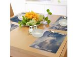 Tovagliette Abakuhaus Wolken, Majestic Rain Storm Nuvole Nel Cielo Sopra Il Terreno Paesaggio Ambientale, Tiscjdeco In Tessuto Resistente Al Lavaggio Per Sala Da Pranzo E Cucina, Bianco Blu