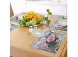 Abakuhaus Tovagliette Con Perline, Rose Classiche E Perline: Simboli Romantici E Drammatici Dell'amore Insieme A Un Grazioso Bouquet Di Fiori, Stampa Digitale Su Tessuto Lavabile, Decorazione Per La Tavola, Cucina, Grigio Rosa