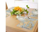 Abakuhaus Tovagliette Vintage, Soffici Nuvole Dal Sapore Retrò Sospese In Un Cielo Dai Colori Vivaci, Elemento Decorativo Tiscjdeco In Tessuto Resistente Ai Colori Per La Sala Da Pranzo E La Cucina, Beige E Blu.