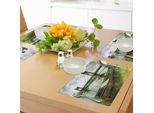 Abakuhaus Tovagliette Paesaggistiche, Ponte E Vecchia Barca Sulla Riva Del Fiume, Colori Inquietanti, Immagine Urbana, Tiscjdeco In Tessuto Resistente Ai Colori Per La Sala Da Pranzo E La Cucina, Verde Grigio
