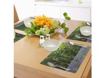Tovagliette Abakuhaus Wald, Mare Di Campanule Nella Foresta - Primavera - Aprile - Paesaggio - Immagine Stagionale, Tiscjdeco In Tessuto Resistente Al Lavaggio Per Sala Da Pranzo E Cucina, Viola Verde