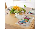 Tovagliette Abakuhaus, Illustrazione Con Tema Graffiti, Scritte, Cuffie E Hip Hop Su Mattoni Beige, Tovaglietta Decorativa In Tessuto Resistente Al Lavaggio Per La Sala Da Pranzo E La Cucina, Multicolore