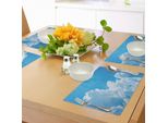 Abakuhaus Tovagliette Wolken, Nuvole Cristalline Nel Cielo Vita Celeste Simbolo Di Speranza Superficie Del Pianeta Immagine Del Corpo, Tiscjdeco In Tessuto Resistente Al Colore Per La Sala Da Pranzo E La Cucina, Bianco Blu