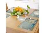 Abakuhaus Tovagliette Nautiche, Barca Nautica Appoggiata Al Muro, Altri Oggetti Acquatici Immagine Con Tema Marino, Tovaglietta Decorativa In Tessuto Resistente Al Lavaggio Per La Sala Da Pranzo E La Cucina, Beige E Blu