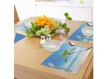 Abakuhaus Tovagliette Tropicali, Palma Su Spiaggia Sabbiosa Caraibica - Cielo Limpido - Orizzonte - Panorama Di Una Calda Giornata Di Sole, Tiscjdeco In Tessuto Resistente Al Colore Per La Sala Da Pranzo E La Cucina, Beige Verde Blu