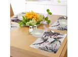 Tovagliette Abakuhaus Kolibri, Arte Con Fiori Di Giglio, Uccelli E Spruzzi Di Colore In Stile Acquerello, Tiscjdeco In Tessuto Resistente Al Colore Per La Sala Da Pranzo E La Cucina, Arancione Blu