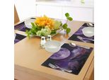 Abakuhaus Tovagliette Mistiche, Fantasia Notte Buia Nel Cosmo Terrestre-Galassia-Pianeta-Lune Celesti Grandi-Comete, Tiscjdeco In Tessuto Resistente Al Colore Per La Sala Da Pranzo E La Cucina, Viola Nero