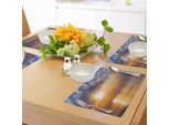 Tovagliette Abakuhaus Con Uccelli, Alba Sul Mare E Panorama Naturale Con Uccelli All'orizzonte, Tiscjdeco In Tessuto Resistente Ai Colori Per La Sala Da Pranzo E La Cucina, Arancione E Blu