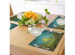 Tovagliette Abakuhaus Spiers, Disegno Psichedelico Zen-Ostspiralen Con Motivo Etnico Asiatico Dai Colori Vivaci, Tiscjdeco In Tessuto Resistente Al Lavaggio Per La Sala Da Pranzo E La Cucina, Color Cachi Verde Acqua