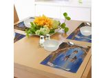 Tovagliette Abakuhaus Natur, Palme Tropicali Nell'oceano, Skyline Esotico, Paradiso Estivo, Tema Luna Di Miele Alle Mauritius, Tiscjdeco In Tessuto Resistente Al Colore Per La Sala Da Pranzo E La Cucina, Marrone Blu