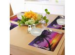 Abakuhaus Tovagliette Tropicali, Silhouette Di Palme Sulla Spiaggia Al Tramonto - Destinazione Estiva, Decorazioni Da Tavola In Tessuto Resistente Al Lavaggio Per La Sala Da Pranzo E La Cucina, Arancione, Viola, Nero
