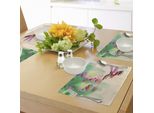 Tovagliette Abakuhaus Kolibri, Arte Con Uccellino Colibrì E Tema Romantico Primaverile Tropicale Floreale, Tiscjdeco In Tessuto Resistente Al Lavaggio Per Sala Da Pranzo E Cucina, Fucsia E Verde