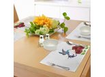 Tovagliette Abakuhaus Colibrì, Un Colibrì In Un Fantasioso Disegno Floreale Con Code E Ali, Tiscjdeco In Tessuto Resistente Ai Colori Per La Sala Da Pranzo E La Cucina, Rosso Bordeaux Verde