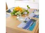 Abakuhaus Tovagliette Tropicali, Bungalow Sull'acqua Del Resort Tropicale Bora Bora Island Pacific Ocean Panorama, Tiscjdeco In Tessuto Resistente Ai Colori Per La Sala Da Pranzo E La Cucina, Bianco Verde Blu