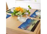 Tovagliette Abakuhaus Con Motivo Albero, L'unico Albero Nella Zona Sotto Un Cielo Colorato E Surreale, Arte Primaverile, Tiscjdeco In Tessuto Resistente Al Colore Per La Sala Da Pranzo E La Cucina, Marrone Blu