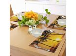 Abakuhaus Tovagliette Tropicali, Tramonto Tropicale, Tema Costiero, Spiaggia, Alberi Di Cocco, Immagine Esotica Di Vacanza, Tiscjdeco In Tessuto Resistente Al Colore Per La Sala Da Pranzo E La Cucina, Arancione Chiaro Marrone