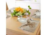 Abakuhaus Tovagliette Geometriche, Ritratto Di Coniglio Con Punti Geometrici Digitali, Faccia Di Coniglio Colorata, Tovaglietta Decorativa In Tessuto Resistente Al Lavaggio Per La Sala Da Pranzo E La Cucina, Marrone Chiaro