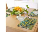Tovagliette Abakuhaus Con Motivo A Pois, Motivo A Pois In Stile Anni '60 Vintage Groovy Con Cerchi E Pois Stampati, Tiscjdeco In Tessuto Resistente Al Lavaggio Per La Sala Da Pranzo E La Cucina, Verde Blu