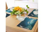 Abakuhaus Tovagliette Con Motivi Marini, Squalo E Pesciolini Oceano Natura Selvaggia Paesaggio Acquatico Fauna Selvatica Natura Immagine Tematica, Tiscjdeco In Tessuto Resistente Al Lavaggio Per Sala Da Pranzo E Cucina, Beige Teal