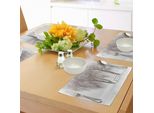 Abakuhaus Tovagliette Invernali, Panchina Nel Parco In Una Fredda Giornata Invernale Nevosa Con Tempesta Di Vento E Bufera Di Neve, Immagine Festiva, Tiscjdeco In Tessuto Resistente Al Colore Per La Sala Da Pranzo E La Cucina, Bianco Marrone
