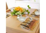 Abakuhaus Tovagliette Rustiche, Panca Rustica In Una Pallida Giornata Autunnale Arancione Nel Parco Nebbioso, Novembre, Foto Della Stagione Autunnale, Tiscjdeco In Tessuto Resistente Al Colore Per La Sala Da Pranzo E La Cucina, Arancione Marrone
