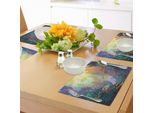 Abakuhaus Tovagliette Con Motivi Marini, Stampa Artistica Con Barriera Corallina E Pesci Colorati, Tiscjdeco In Tessuto Resistente Al Lavaggio Per Sala Da Pranzo E Cucina, Turchese Giallo Rosa