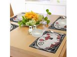 Abakuhaus Tovagliette Lanterna, Lanterne Con Alberi Di Ciliegio Giapponesi Sakura Decorati Con Grafica Rotonda, Tiscjdeco In Tessuto Resistente Al Lavaggio Per La Sala Da Pranzo E La Cucina, Beige Nero Rosso