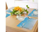 Tovagliette Abakuhaus Con Gabbiani, Gabbiani Che Volano Su Uno Sfondo Ombreggiato Con Nuvole, Disegno Minimalista, Sottobicchieri In Tessuto Lavabile, Decorazione Da Tavola Con Stampa, Bianco E Blu.