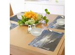 Tovagliette Nautiche Abakuhaus, Una Barca A Vela Vicino A Una Spiaggia Sabbiosa In Moody Sunset Paradise Tropical Theme, Tiscjdeco In Tessuto Resistente Al Lavaggio Per La Sala Da Pranzo E La Cucina, Bianco Beige Blu