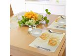 Abakuhaus Tovagliette Gialle, Fiori Di Rosa Con Effetto Acquerello, Romantico Motivo Femminile Classico, Tiscjdeco In Tessuto Resistente Al Lavaggio Per Sala Da Pranzo E Cucina, Giallo E Beige