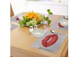 Tovagliette Abakuhaus Per Ragazze Adolescenti, Ricamo Con Illustrazione Di Labbra Su Tessuto Fantasia, Decorazione Elegante E Femminile In Stile Cosmetico, Decorazione Da Tavola In Tessuto Resistente Al Lavaggio Per Sala Da Pranzo E Cucina, Grigio Rosso
