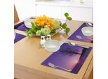 Tovagliette Abakuhaus, Quercia Al Tramonto, Campo Innevato, Inverno, Paesaggio Naturale, Scena Selvaggia, Tiscjdeco In Tessuto Resistente Al Colore Per Sala Da Pranzo E Cucina, Viola Nero