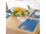 Tovagliette Sportive Abakuhaus, Griglia Pop Art Con Caratteristiche Visive Vintage Throwing Man Print, Tiscjdeco In Tessuto Resistente Al Lavaggio Per La Sala Da Pranzo E La Cucina, Azzurro Arancione Blu