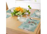 Tovagliette Abakuhaus Colibrì, Un Colibrì Vola Con Una Fioritura Illustrazione Floreale Naturale, Decorazione Da Tavola In Tessuto Resistente Ai Colori Per La Sala Da Pranzo E La Cucina, Arancione Verde