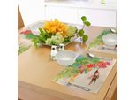 Tovagliette Abakuhaus Colibrì, Immagine Dell'uccello Colibrì E Dei Fiori Esotici Con Effetto Acquerello, Tovaglietta Decorativa In Tessuto Resistente Al Lavaggio Per La Sala Da Pranzo E La Cucina, Beige Verde Rosso