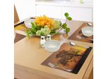 Abakuhaus Tovagliette Ad Albero, Quercia Al Tramonto Horizon Golden Yellow Sun Rays Paesaggio Rurale Immagine Naturale, Tiscjdeco In Tessuto Resistente Al Colore Per La Sala Da Pranzo E La Cucina, Arancione Marrone