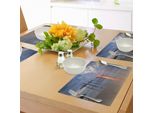 Abakuhaus Tovagliette Paesaggistiche, Raggi Di Sole E Vecchio Ponte Presso Pilai Beach Sunset Thailandia Immagine Tropicale Seascape, Tiscjdeco In Tessuto Resistente Al Colore Per La Sala Da Pranzo E La Cucina, Beige Verde