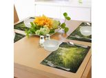 Abakuhaus Tovagliette Magiche, Rinfrescanti Mattina In Natura Estate Tramonto Ambiente Natura Selvaggia Nebbia Tema, Tiscjdeco In Tessuto Resistente Al Colore Per La Sala Da Pranzo E La Cucina, Verde