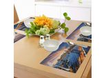 Abakuhaus Tovagliette Paesaggio, American City Tramonto Su Manhattan E Brooklyn Bridge Cityscape Picture Print, Tiscjdeco In Tessuto Resistente Ai Colori Per La Sala Da Pranzo E La Cucina, Multicolore
