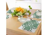 Tovagliette Celtiche Abakuhaus, Monocromatiche A Forma Di Quadrifoglio, Autentiche E Intramontabili, In Stile Celtico Gaelico, Tiscjdeco In Tessuto Resistente Al Lavaggio, Per Sala Da Pranzo E Cucina, Bianco E Verde.