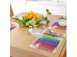 Tovagliette Abakuhaus Olympia, Illustrazione Di Maratoneta Femminile Su Strisce Verticali Nei Colori Dell'arcobaleno, Tiscjdeco In Tessuto Resistente Al Lavaggio Per La Sala Da Pranzo E La Cucina, Arancione Viola Blu