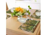 Tovagliette Abakuhaus, Terza Stagione Dell'anno Nel Parco Foglie Morte Autunno-Inverno Immagine Stagionale, Tiscjdeco In Tessuto Resistente Al Colore Per La Sala Da Pranzo E La Cucina, Giallo Verde