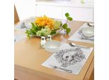Tovagliette Abakuhaus Grunge, Teschi E Rose, Motivo Floreale Vintage, Stampa Monocromatica In Stile Tatuaggio, Tema Retrò, Tiscjdeco In Tessuto Resistente Al Lavaggio Per Sala Da Pranzo E Cucina, Bianco E Nero