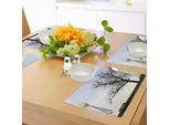 Tovagliette Abakuhaus Con Motivo Albero, Silhouette Di Una Panchina E Di Un Albero Contro Il Pallido Cielo Serale In Un Paesaggio Naturale Invernale, Tiscjdeco In Tessuto Resistente Al Lavaggio Per La Sala Da Pranzo E La Cucina, Marrone Blu
