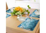 Tovagliette Abakuhaus Grunge, Illustrazione Astratta Grunge Con Immagine Di Bosco Notturno, Cielo Nuvoloso, Natura E Paesaggio, Tiscjdeco In Tessuto Resistente Al Lavaggio Per Sala Da Pranzo E Cucina, Blu Verde Acqua