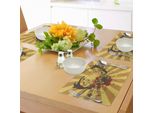 Tovagliette Abakuhaus Con Corna, Illustrazione Stilizzata In Stile Grunge Con Grandi Corna Di Cervo E Composizione Floreale, Decorazione Da Tavola In Tessuto Resistente Al Lavaggio Per La Sala Da Pranzo E La Cucina, Giallo Senape