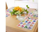 Tovagliette Abakuhaus Grunge, Rainbow Color Heart Shapes Design Romantico Per San Valentino, Tema "Essere Romantici"", Tiscjdeco In Tessuto Resistente Al Lavaggio Per Sala Da Pranzo E Cucina, Giallo Blu Rosso"