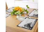 Tovagliette Abakuhaus Con Motivo Motocicletta, Motocross Racer, Sfondo Grungy, Stile Poster, Stampa Grafica Monocromatica, Tiscjdeco In Tessuto Resistente Al Lavaggio Per Sala Da Pranzo E Cucina, Bianco E Nero